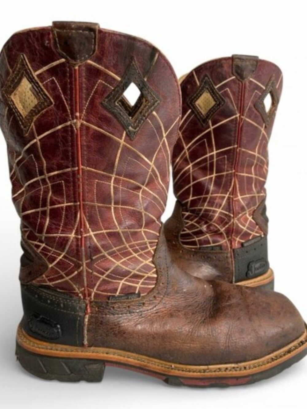 Justin Derrickman Ostrich Print Waterproof Composite Safety Toe Boots Men's 9 EE